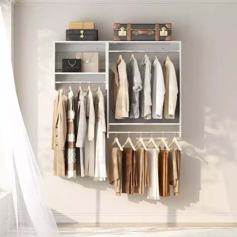 Besiost Set of Closet Organizer System with 2 Hanging Rods for Walk-in & Reach-in Closet - White