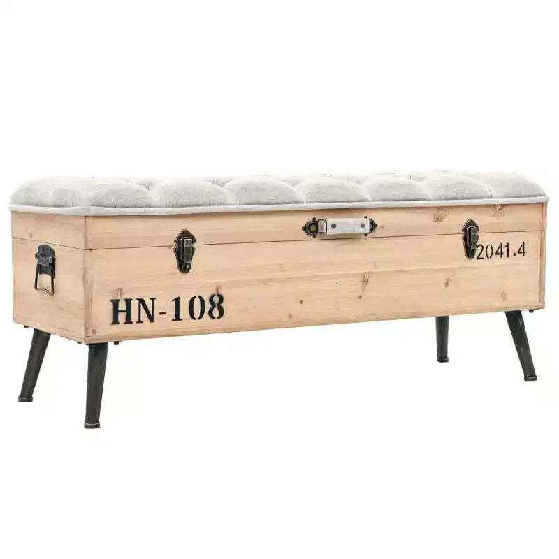 vidaXL Storage Bench Natural wood with grey fabric