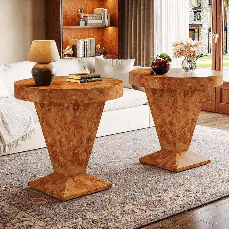 Lantine Round Side Table, 23.62-Inch Pedestal End Table, Modern Accent Furniture for Living Room, Brown