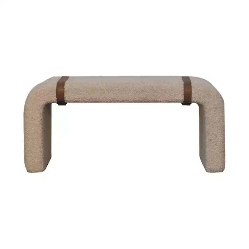HomeRoots 35 Beige and Brown Boucle and Leather Upholstered Bench