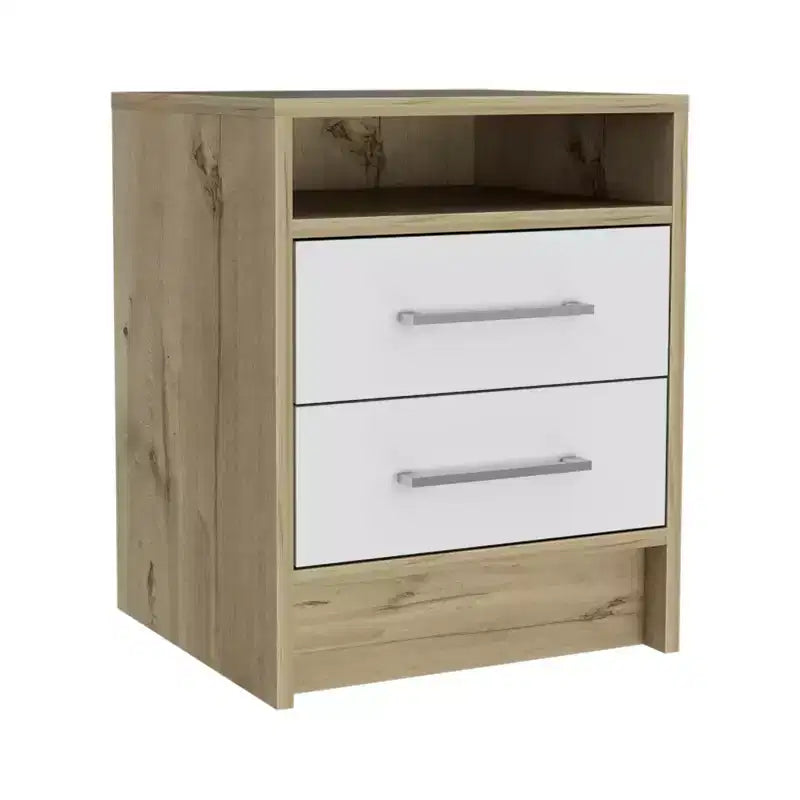 HomeRoots 20 White Wood Two Drawer Nightstand