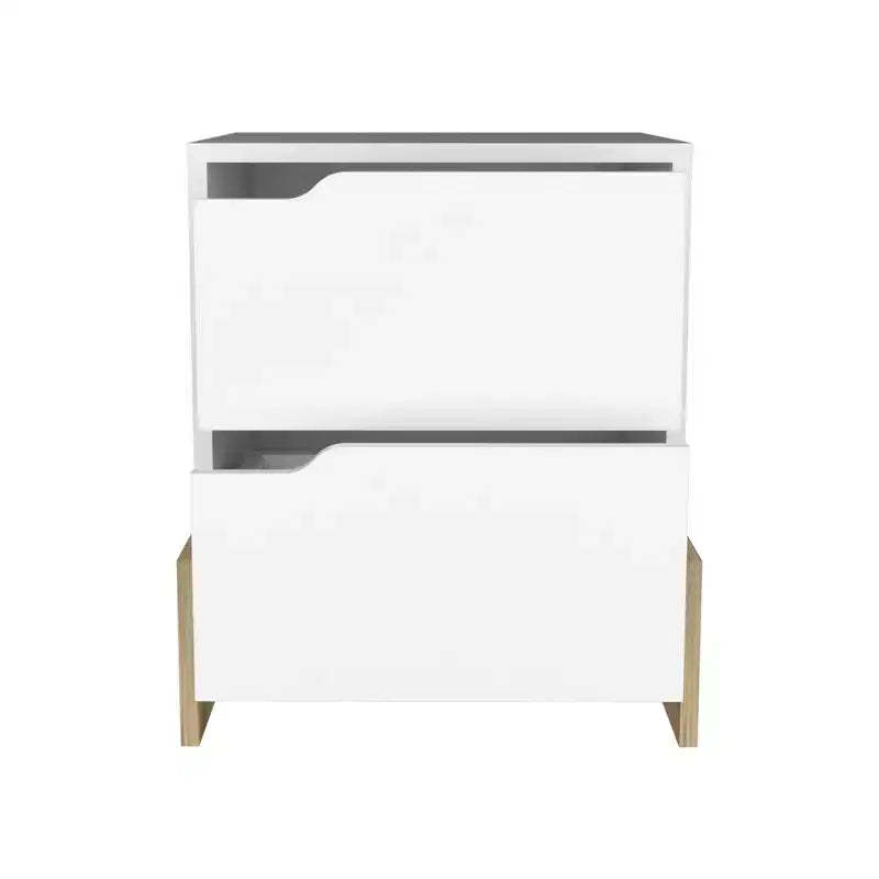 HomeRoots 20 White And Natural Wood Two Drawer Nightstand