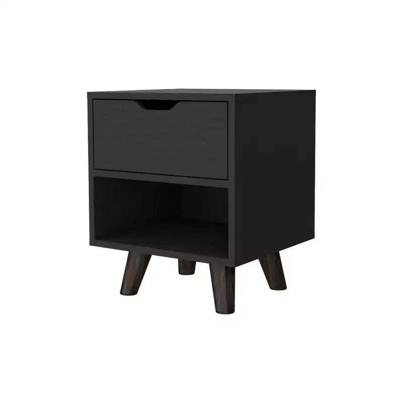 HomeRoots 19 Black Wood One Drawer Nightstand
