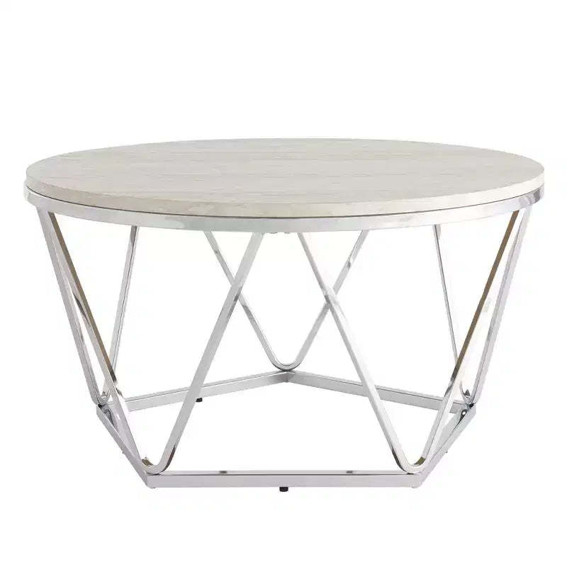 HomeRoots 33 Silver Manufactured Wood And Metal Round Coffee Table