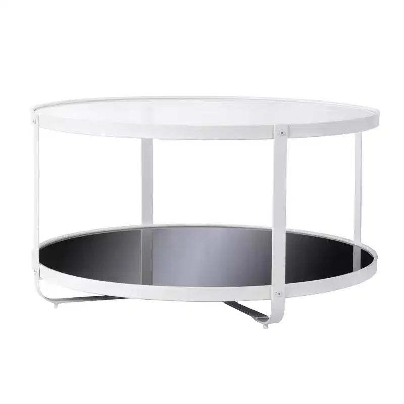 HomeRoots 32 White Glass And Metal Two Tier Round Coffee Table