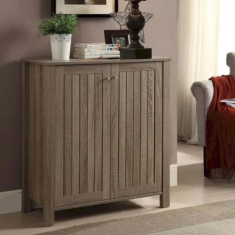 Narrow Shoe Cabinet, Industrial Shoe Storage Cabinet with 2 Flip Drawers, Adjustable Shelves, and Top Drawer