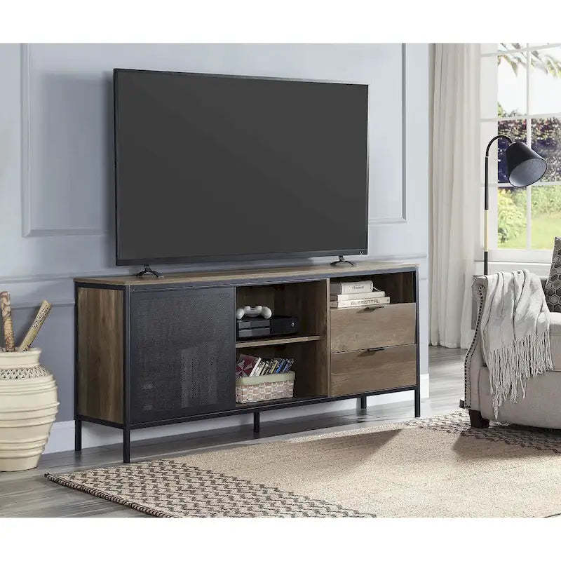 Oak Industrial 63 TV Stand with Storage Drawers & Shelf for 60 TVs