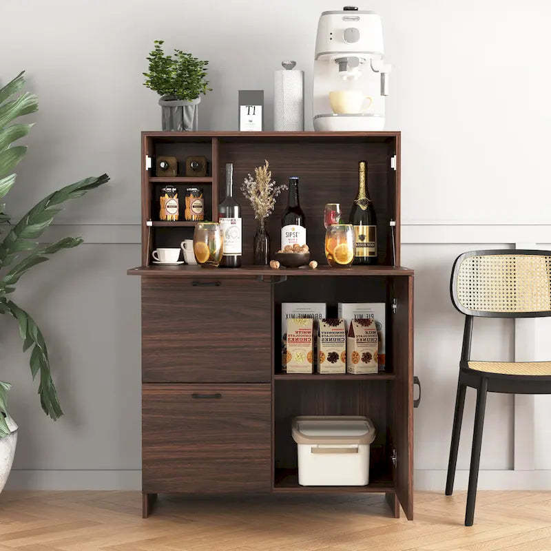 Desk Cabinet, with Storage Drawer & Shelves, Fold-up Desktop