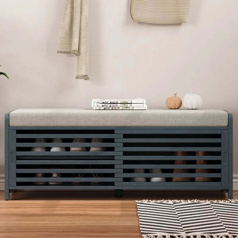 Distressed Shutter Storage Bench with Acacia Veneer