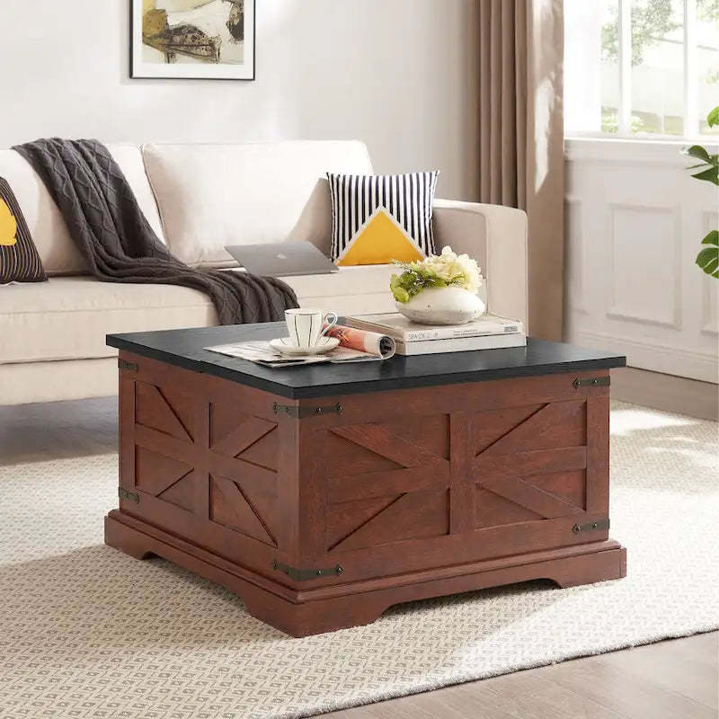 Coffee Table,Square Wood Table with Hidden Storage Barn design Center Table Rustic Cocktail Table with Hinged Lift Top