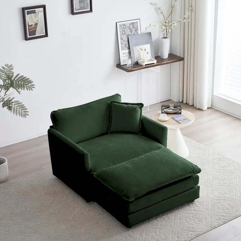 Modern Accent Chair with Ottoman Upholstered Armchair