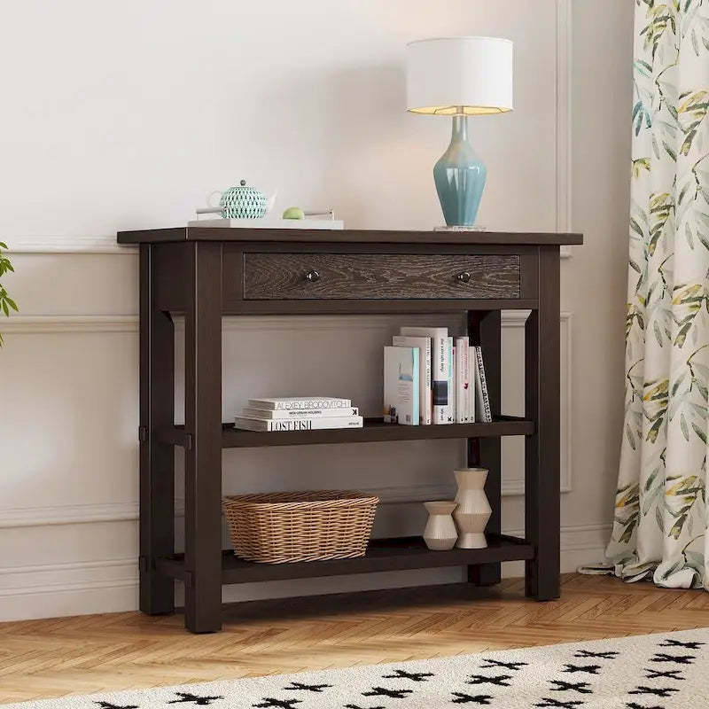 36 Farmhouse Solid Wood Console Table with Drawers and 2 Shelves