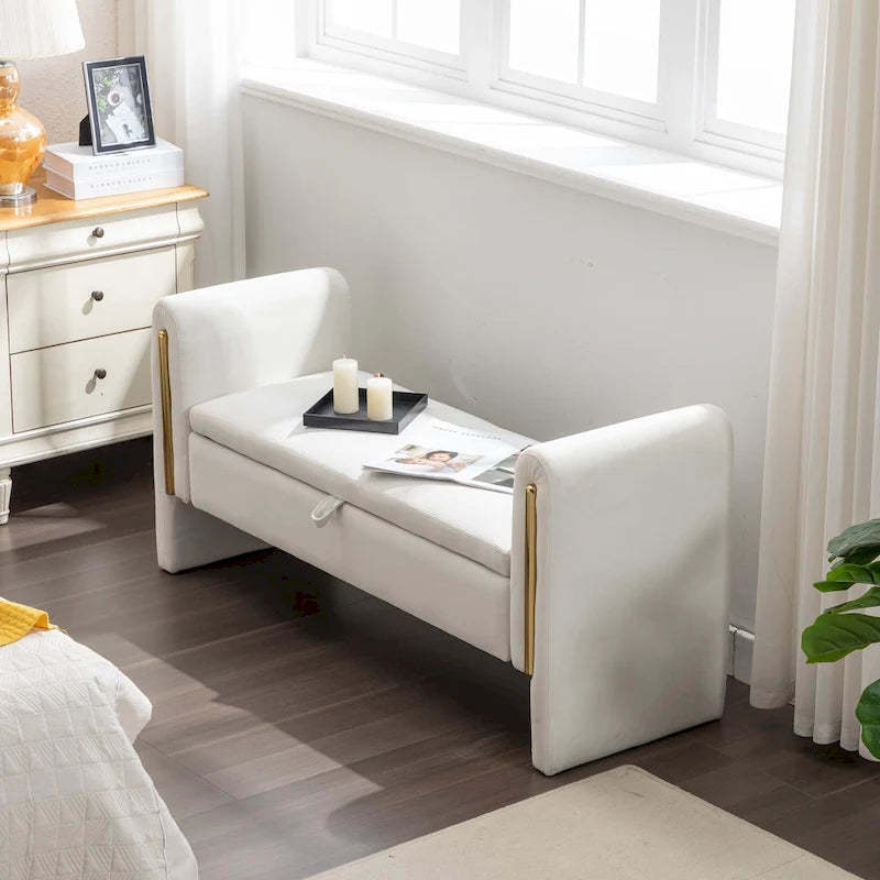 Velvet Fabric Storage Bench