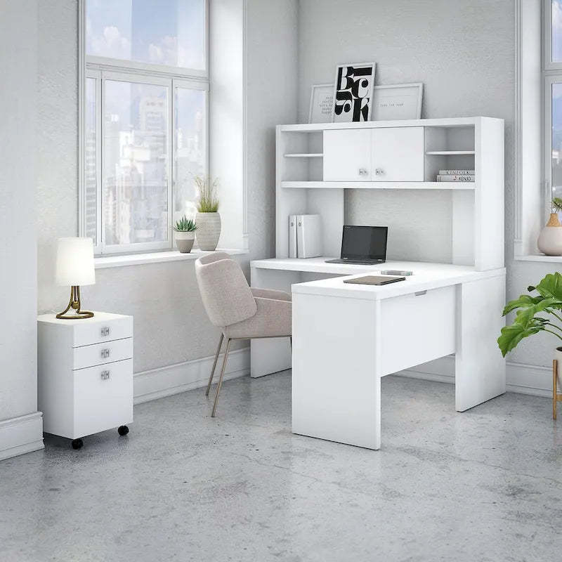 Echo L Shaped Desk with Hutch and Drawers by Bush Business Furniture