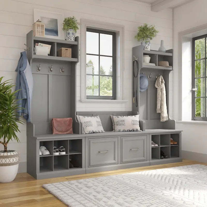Woodland Hall Trees and Shoe Bench with Doors by Bush Furniture