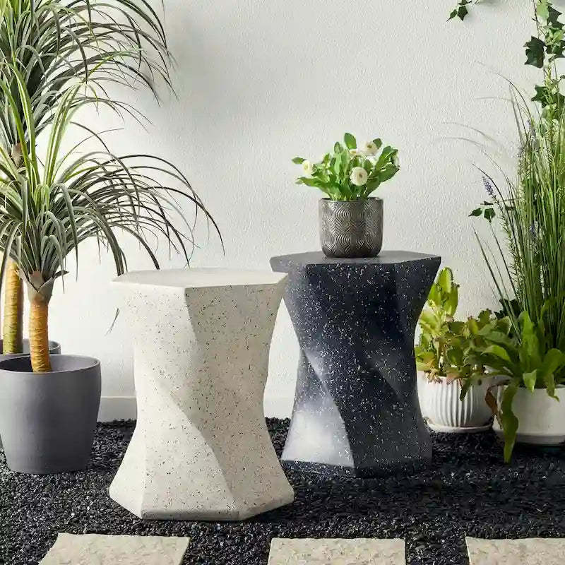 Glitzhome 17.75H MGO Twist-Style Faux Terrazzo Garden Stool