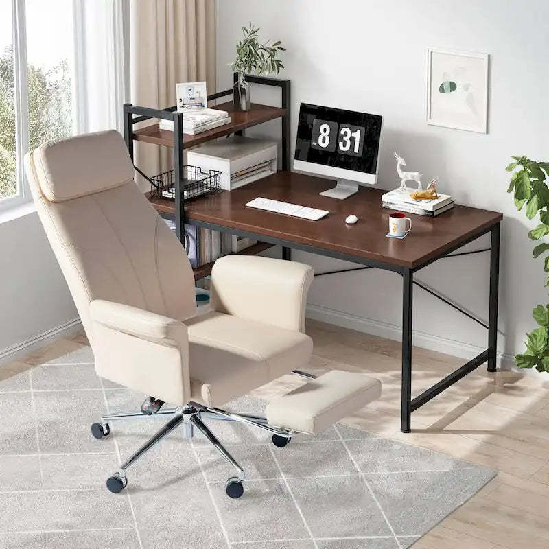 Glitzhome 49H Modern Adjustable Swivel High Back Ergonomic Office Chair with Armrest and Extendable Footrest