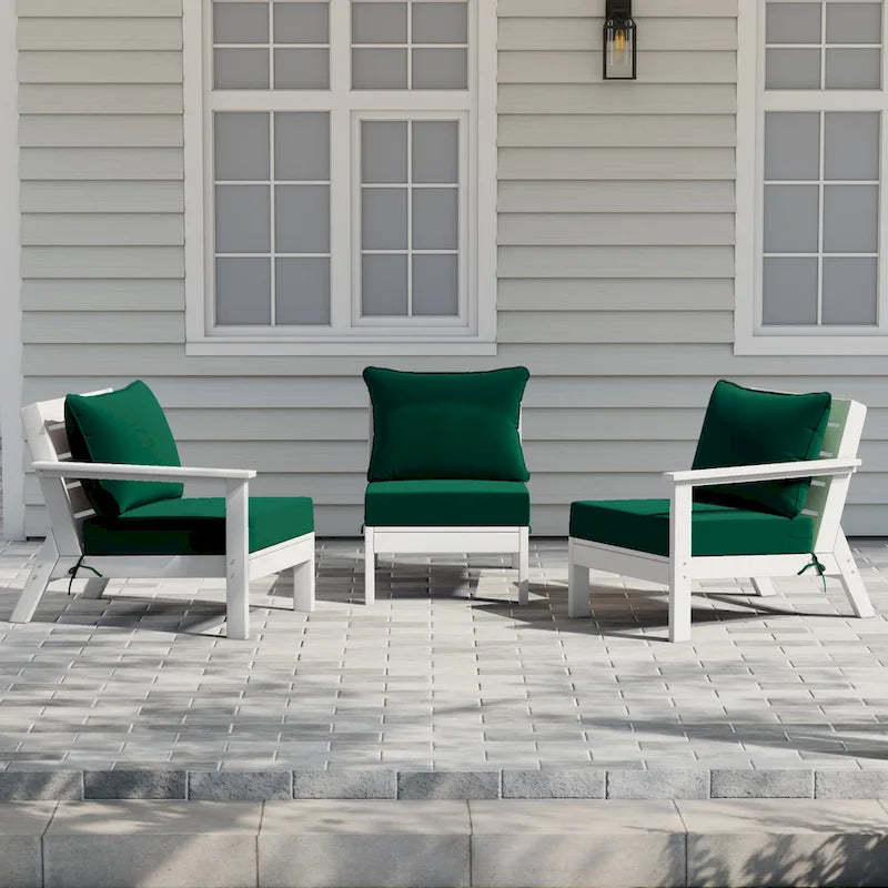 Polytrends Birchwood All Weather HDPE Outdoor Patio Deep Seating White Sofa With Cushions (3-Piece)