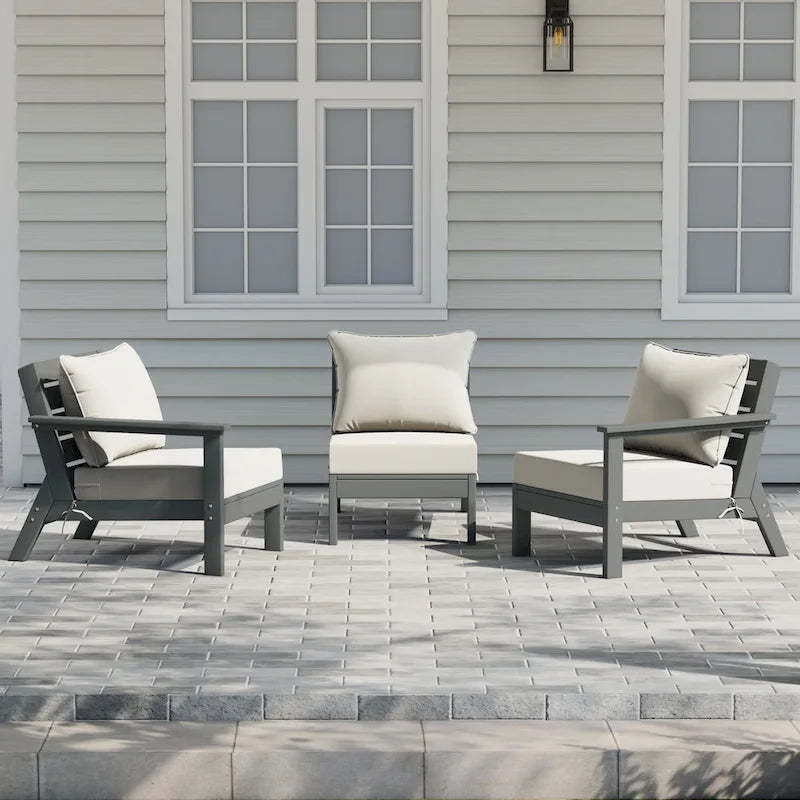 Polytrends Birchwood All Weather HDPE Outdoor Patio Deep Seating Gray Sofa With Cushions (3-Piece)