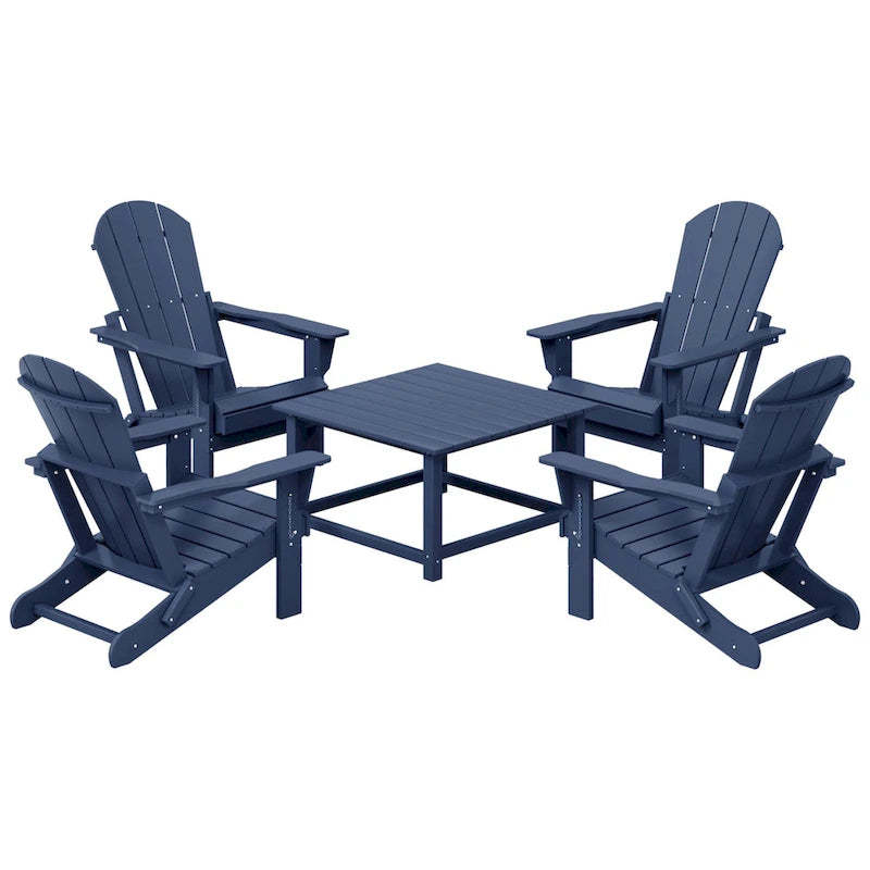 Polytrends Laguna Outdoor 5-Piece Adirondack Chair With Square Coffee Table Conversation Set