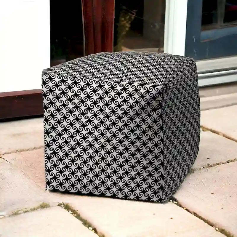 HomeRoots 17 Black And White Cube Geometric Indoor Outdoor Pouf Cover - 17' X '17' X '1