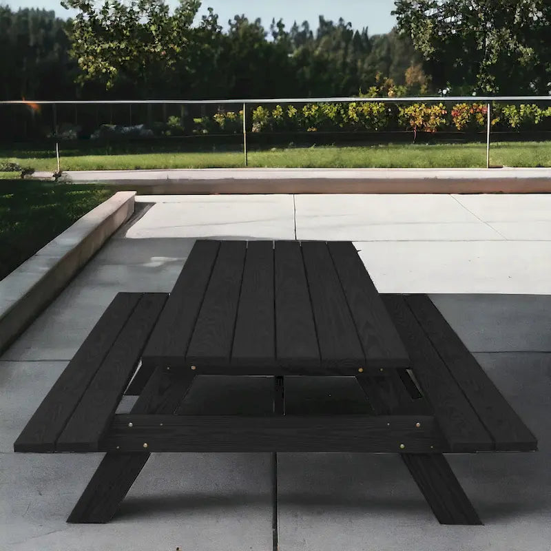 HomeRoots 94 Charcoal Solid Wood Outdoor Picnic Table