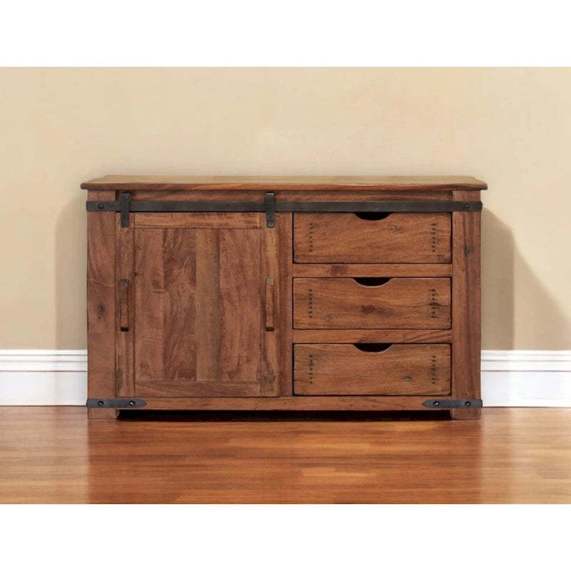 HomeRoots 50 Brown Solid Wood Enclosed Storage Distressed TV Stand - 50' X '34.75' X '17.75