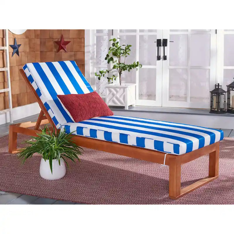 SAFAVIEH Outdoor Living Solano Brown/ Navy Sunlounger - 25W x 81D x 37H