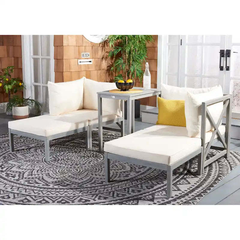 SAFAVIEH Outdoor Living Ronson 5 Pc Sectional Set - Ash Grey/Beige - 27W x 27D x 27H