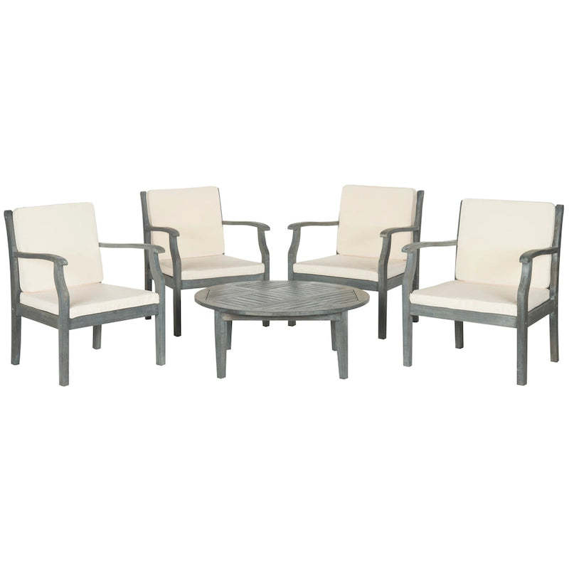 SAFAVIEH Outdoor Living Colfax Brown Acacia Wood 5-piece Beige Cushion Patio Set - Ash Grey/Beige - 35W x 35D x 14H