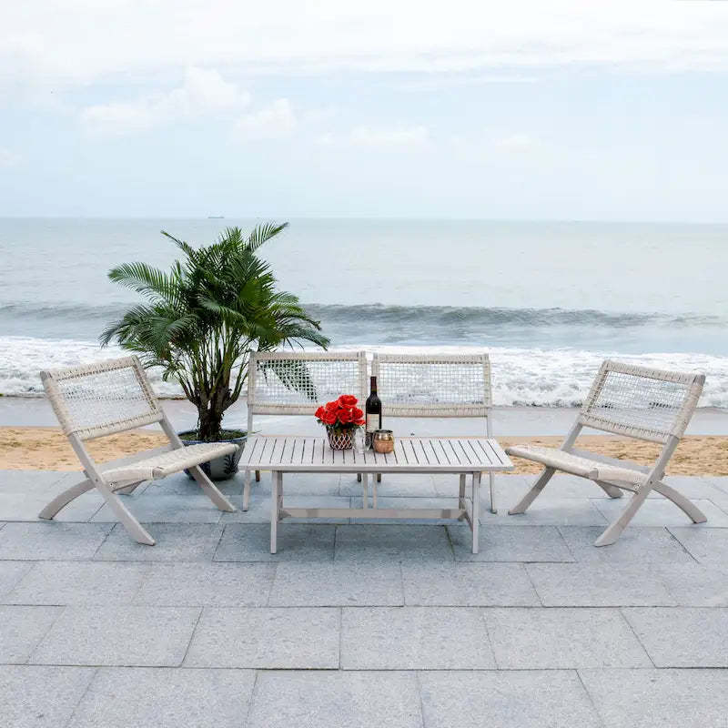 SAFAVIEH Outdoor Living Blaze 5-Piece Acacia Wood Coffee Set - Grey/Grey - 24W x 31D x 28H
