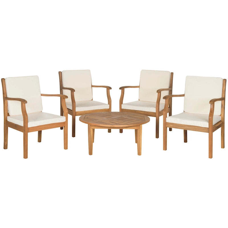 SAFAVIEH Outdoor Living Colfax Brown Acacia Wood 5-piece Beige Cushion Patio Set - Natural/Beige - 35W x 35D x 14H