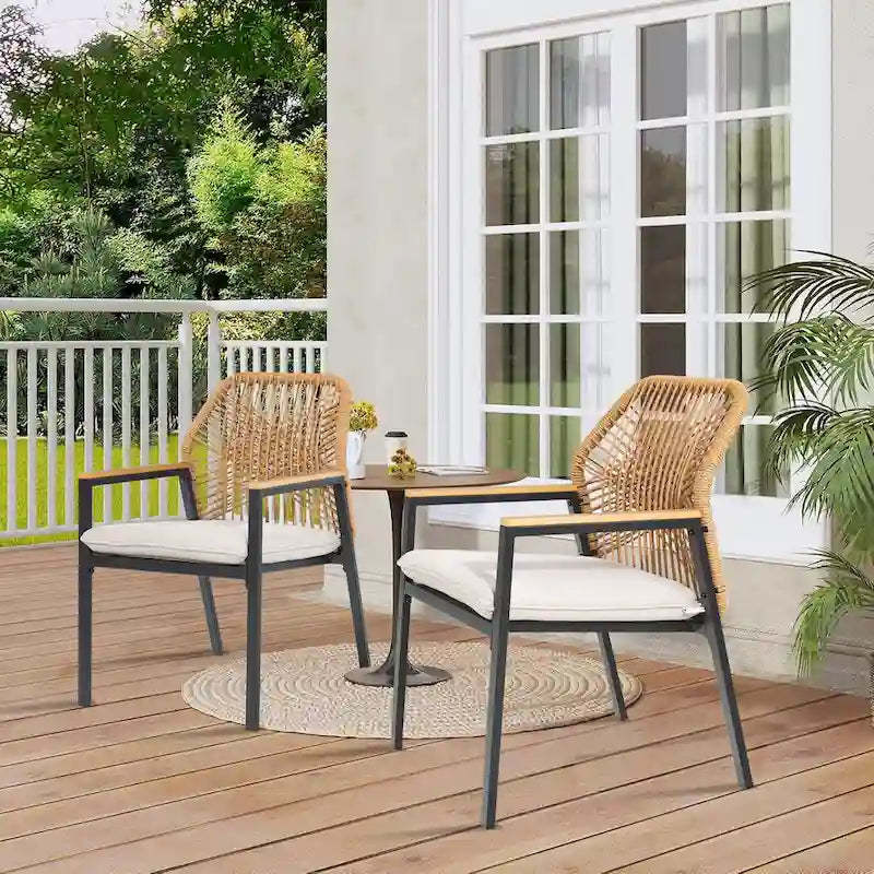 Patio Dining Chair Set of 2 Aluminum Wicker Rattan Chairs