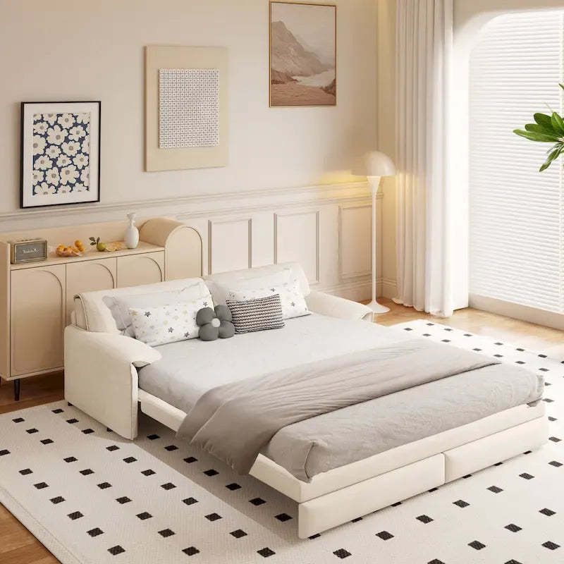 3-in-1 Convertible Sleeper Sofa with Side Storage, 66 Queen Pull Out Sofa Bed, Velvet Loveseat Bed