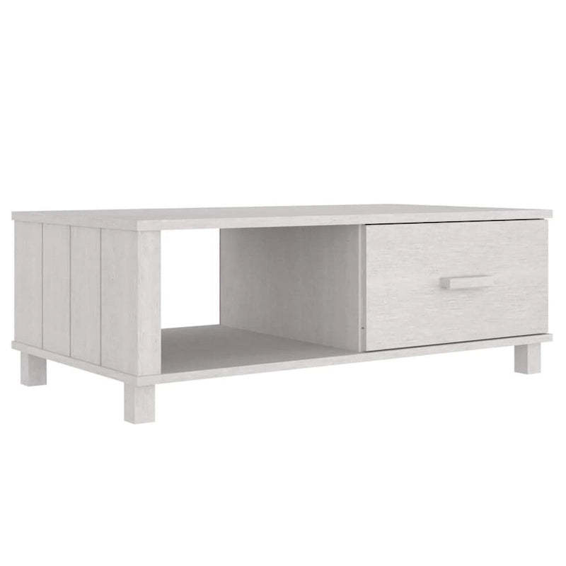 Coffee Table, Rectangular, Storage Drawer, White Solid Pine Wood