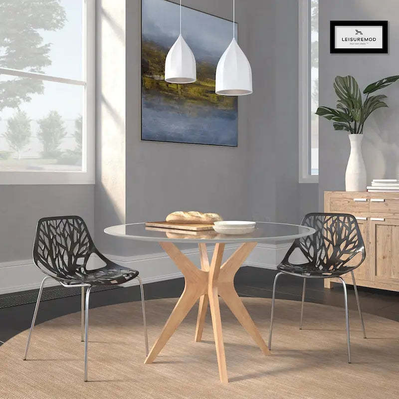 Asbury Stackable Dining Chair with Chrome Legs (Set of 2) Modern Cut-Out Design Backrest Side Chair
