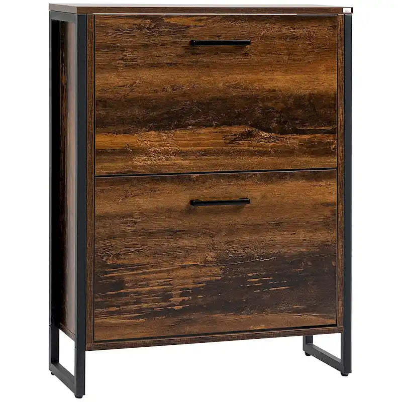 Industrial Shoe Cabinet with 2 Flip Drawers, Freestanding Shoe Storage Cabinet for 12 Pair