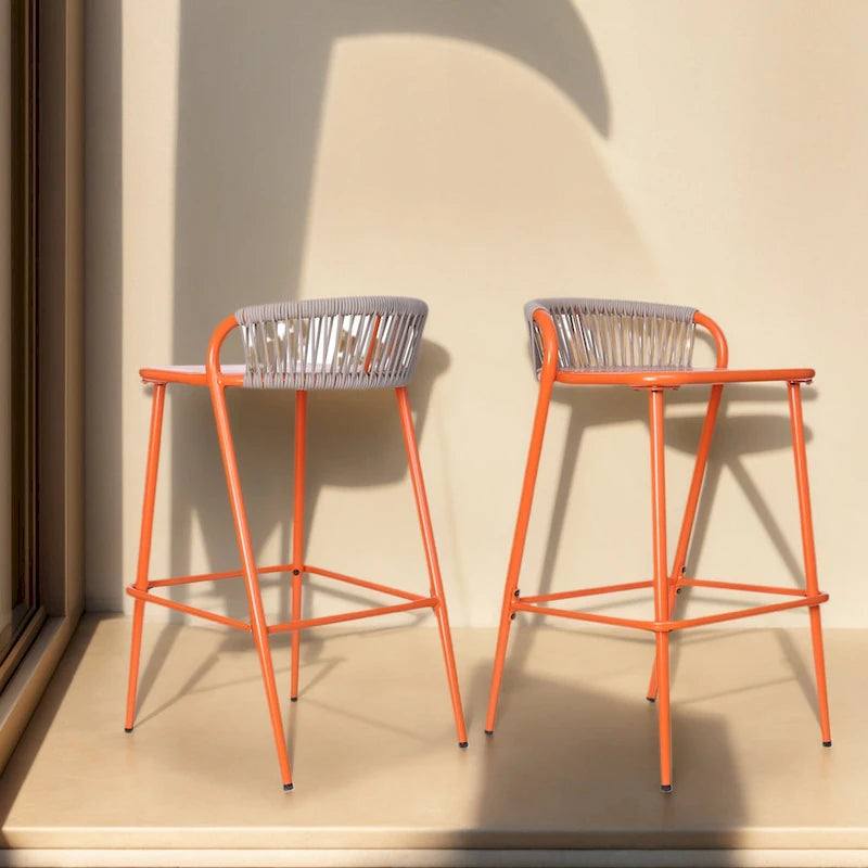Christopher Knight Home - Samantha Durable Outdoor Barstools with Rope-Woven Backrest, Set of 2
