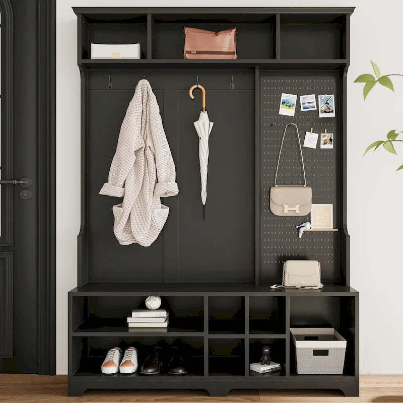 GDFStudio - Finn Multifunctional Hall Tree with Shoe Bench, Pegboard, and Ample Storage