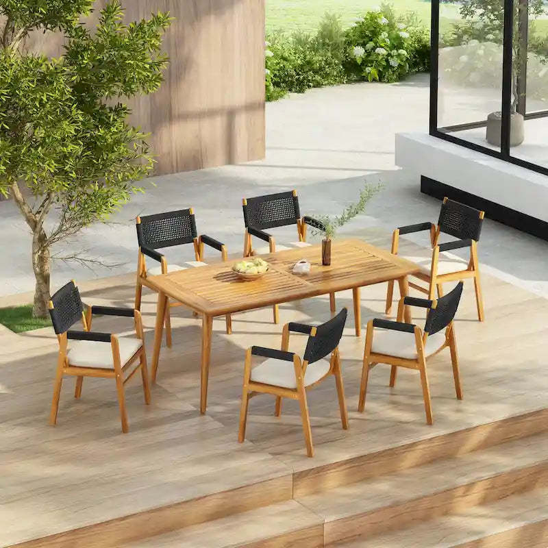 Christopher Knight Home- Henry Acacia Wood Outdoor 7-piece Dining Set with Rope-Woven Armchairs