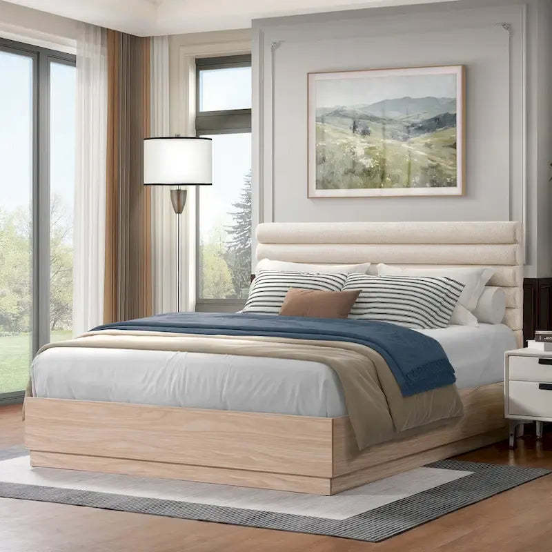 Christopher Knight Home Queen Platform Bed Frame with Upholstered Headboard