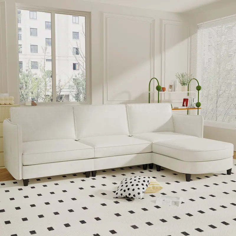 Christopher Knight Home - Benjamin Spacious 3-Seater L-Shaped Sofa with Movable Ottoman and Storage Pockets