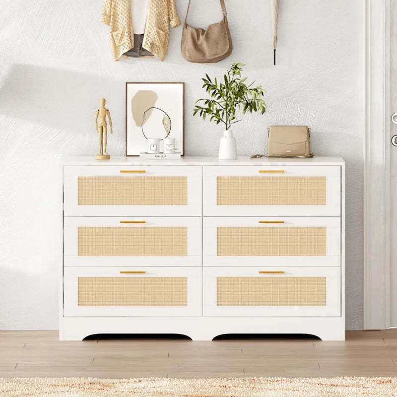 6 Drawers Rattan Dresser