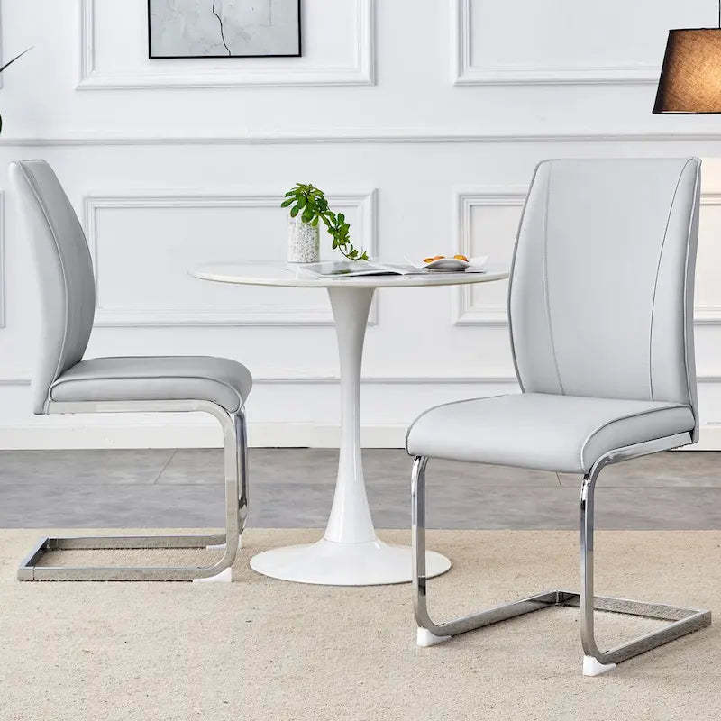 Modern Set of 2 Dining Chairs with PU Backrest High-Density Foam Seat Arched Metal Legs, for Dining Room Living Room Bedroom