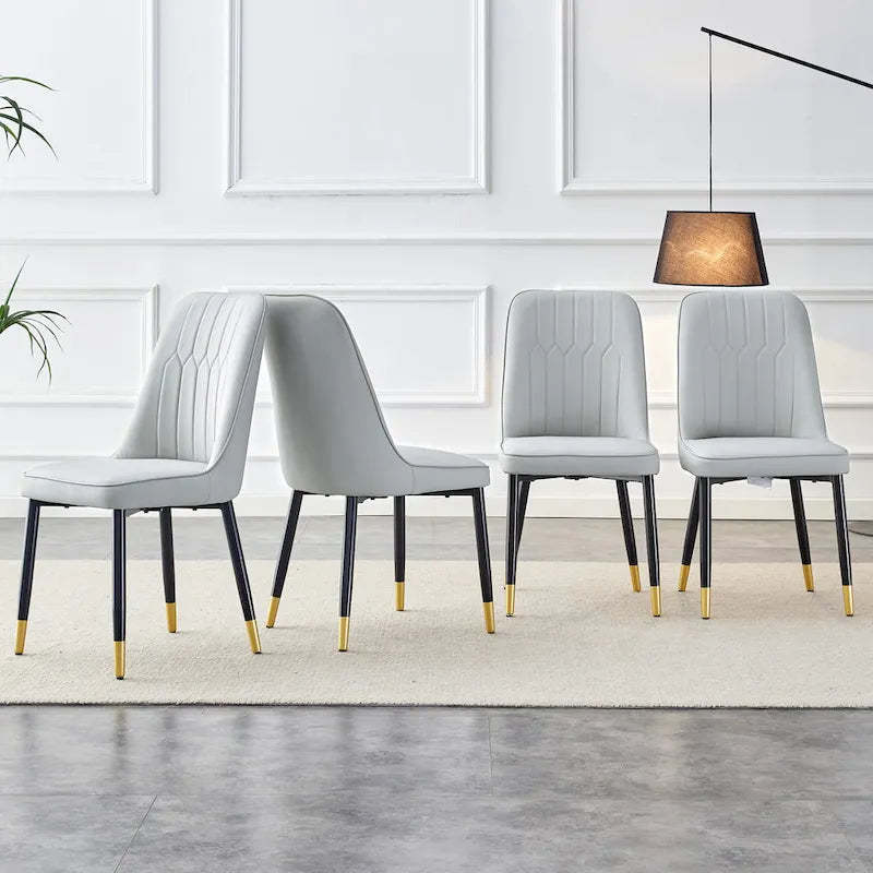 Modern Set of 4 Dining Chairs with Faux Leather Cushioned Backrest Seat Metal Legs, for Dining Room Living Room and Bedroom