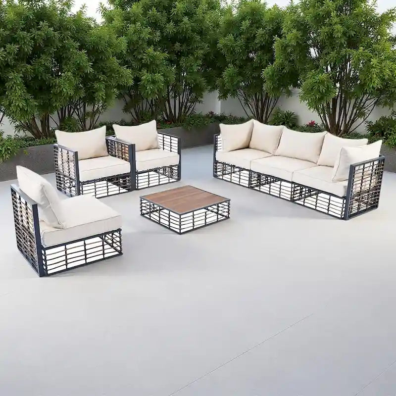 7-Piece Outdoor Metal Modular Sectional Sofa Set with Coffee Table and Chairs, Free Combination