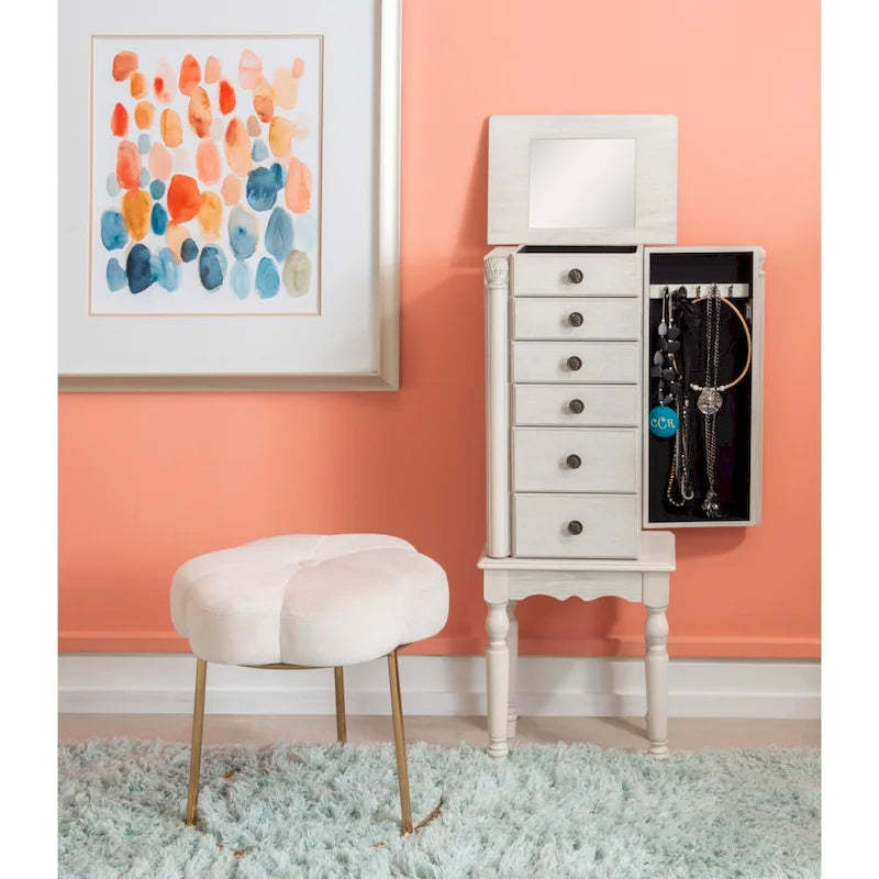 Jewelry Armoire with 6 Storage Drawers and Side Panels - 37 - Cream