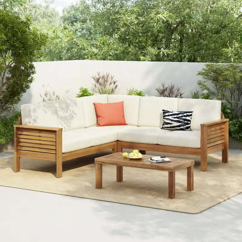 Christopher Knight Home - Mia 4-Pieces Acacia Wood Patio Chat Set