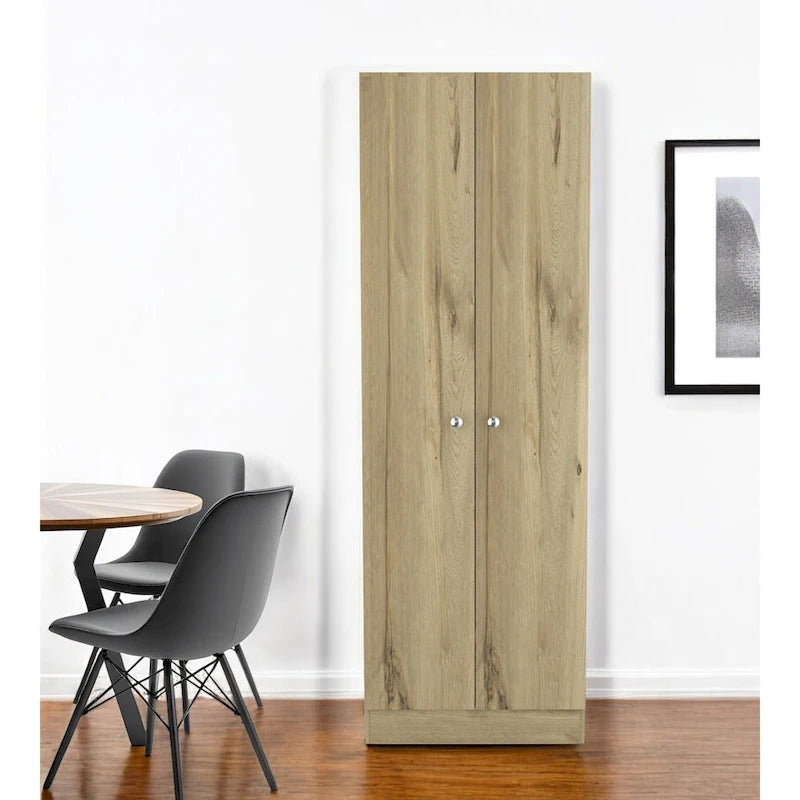 HomeRoots 71 Oak Wood Pantry Or Storage Closet - 23.6' X '70.8' X '11.8