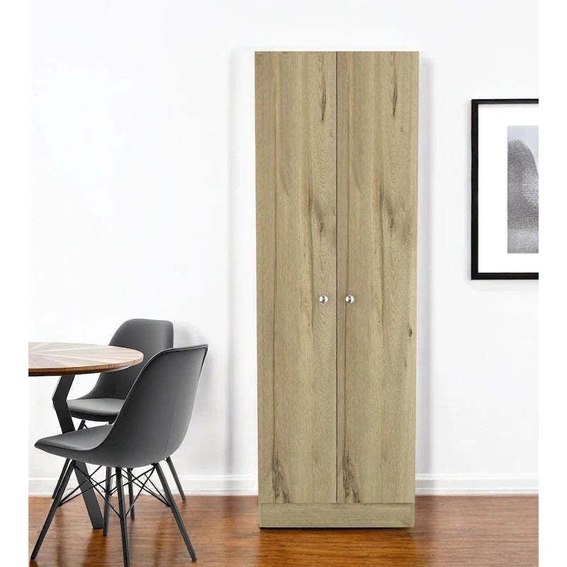 HomeRoots 71 Oak Wood Pantry Or Storage Closet - 23.6' X '70.8' X '11.8
